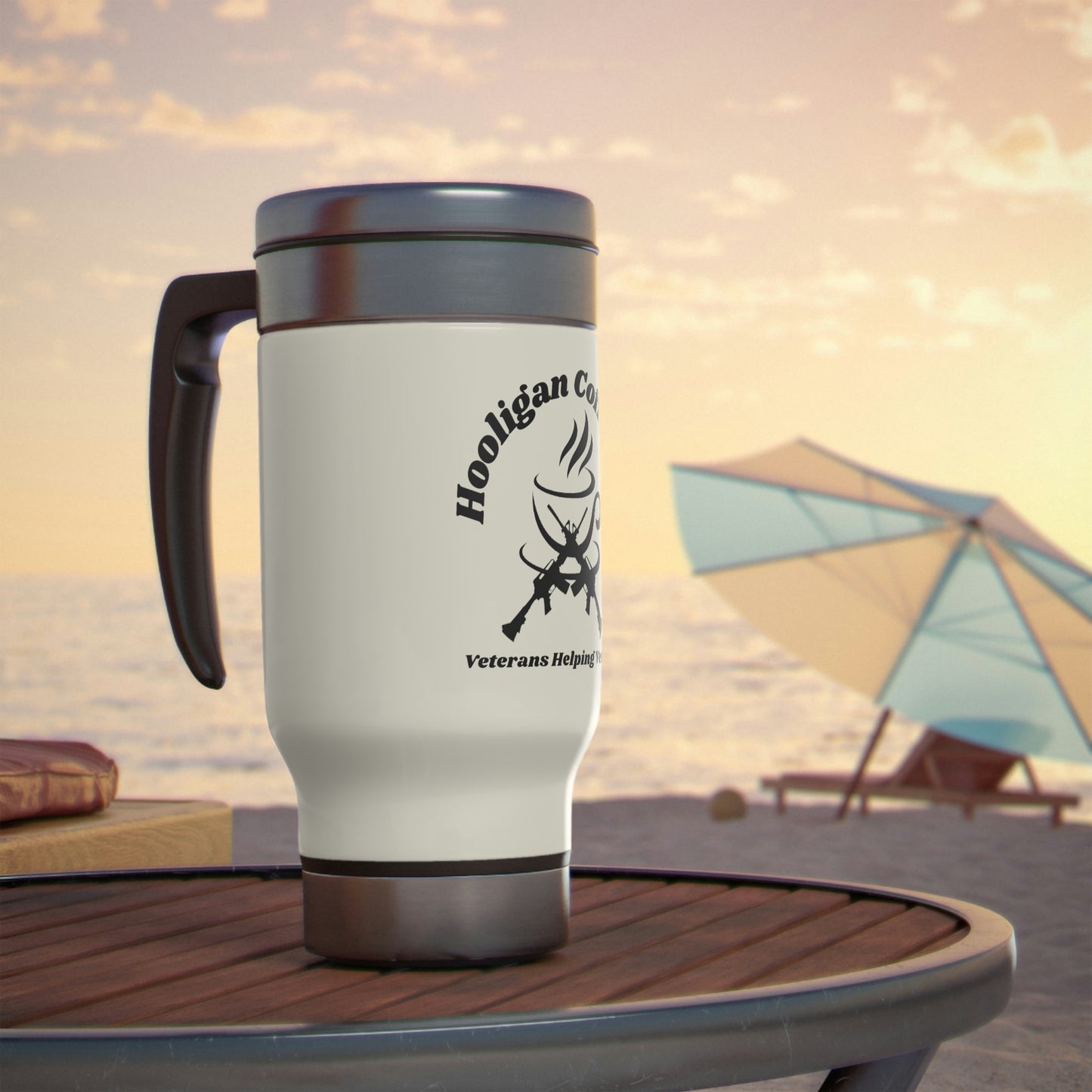 Hooligan Coffee Company Stainless Steel Travel Mug with Handle, 14oz