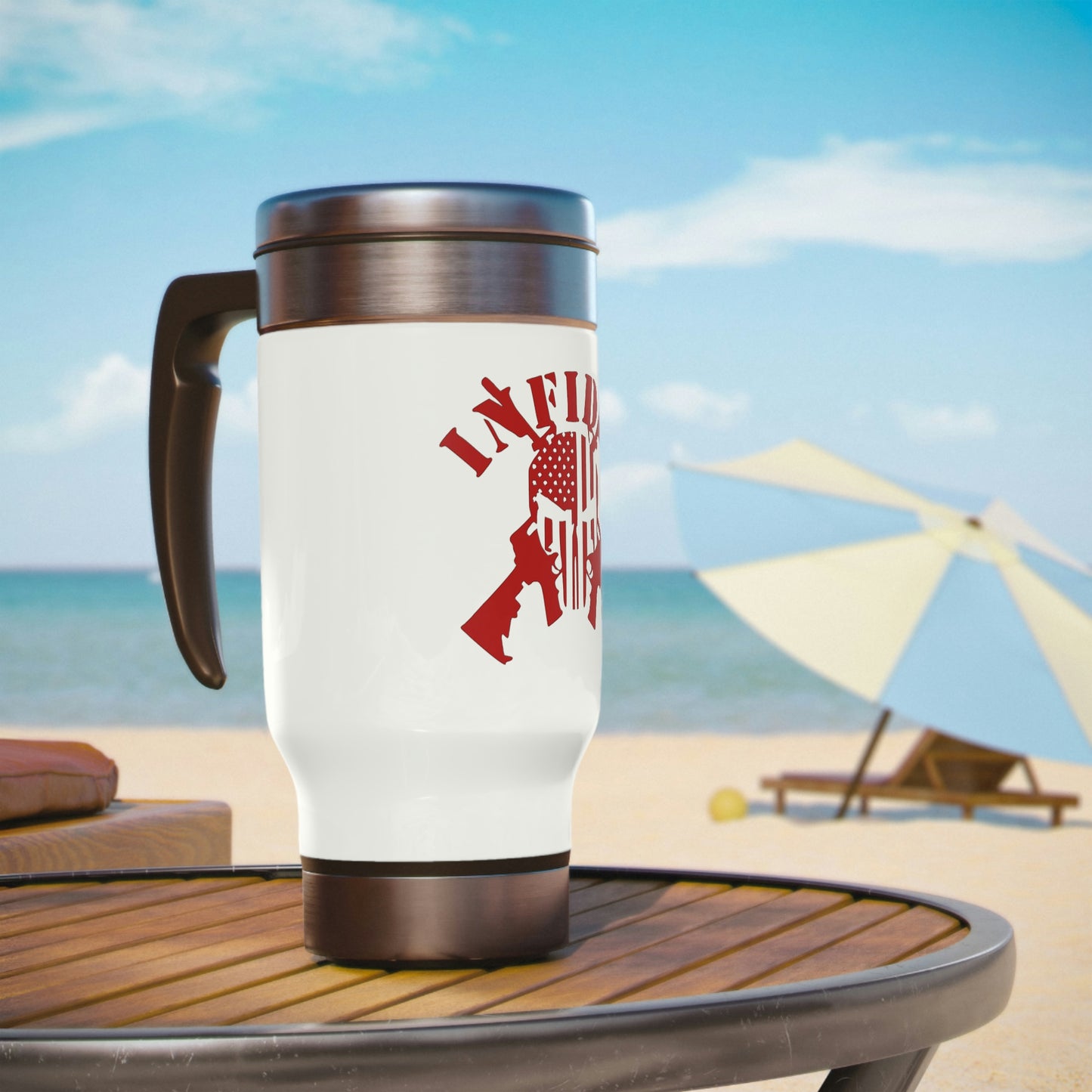 Punisher Skull and Cross Rifles Stainless Steel Travel Mug with Handle, 14oz