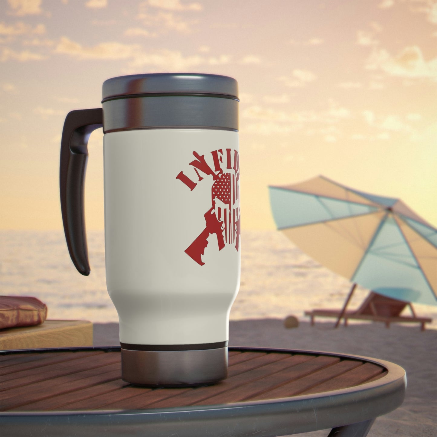 Punisher Skull and Cross Rifles Stainless Steel Travel Mug with Handle, 14oz