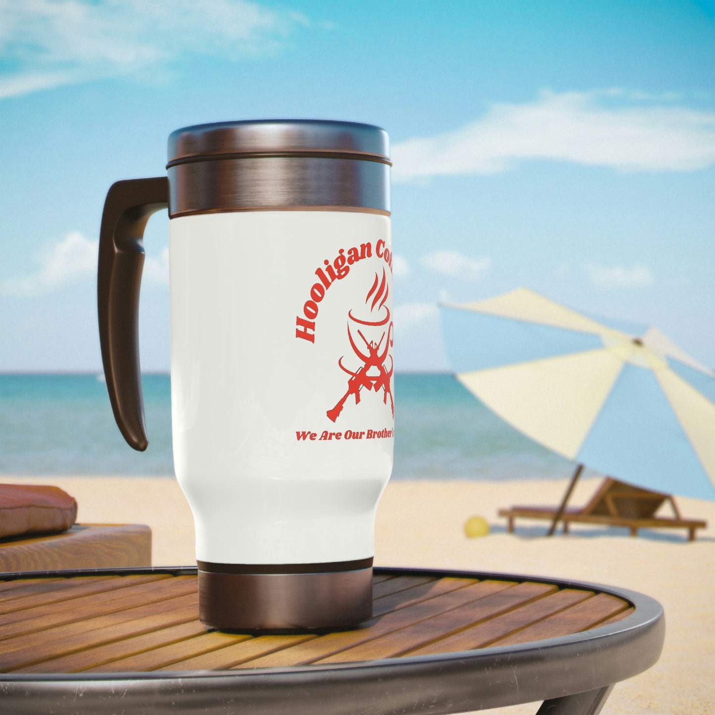 Hooligan Coffee Company Stainless Steel Travel Mug with Handle, 14oz