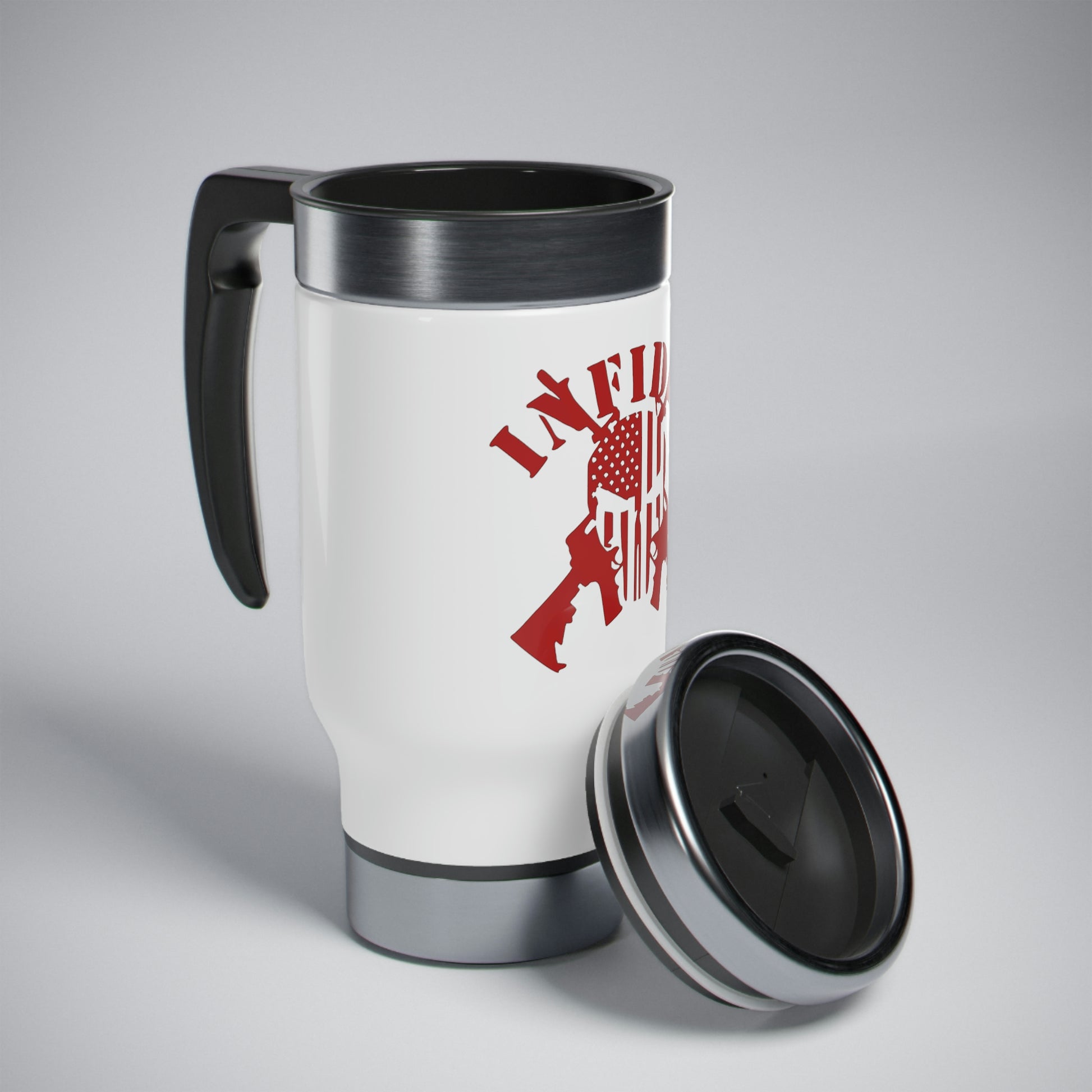 Punisher Skull and Cross Rifles Stainless Steel Travel Mug with Handle –  Hooligan Coffee Company