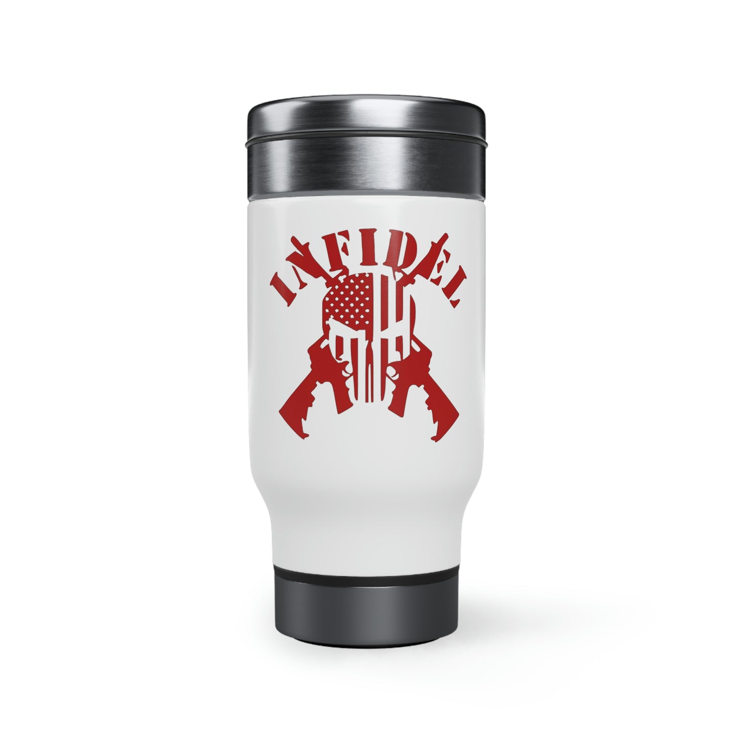 Punisher Skull and Cross Rifles Stainless Steel Travel Mug with Handle, 14oz